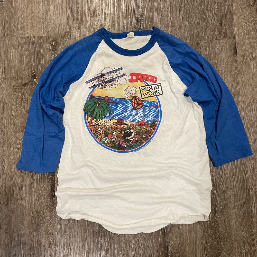 Vintage 1983 Men At Work Three Quarter Sleeve Tour Tee